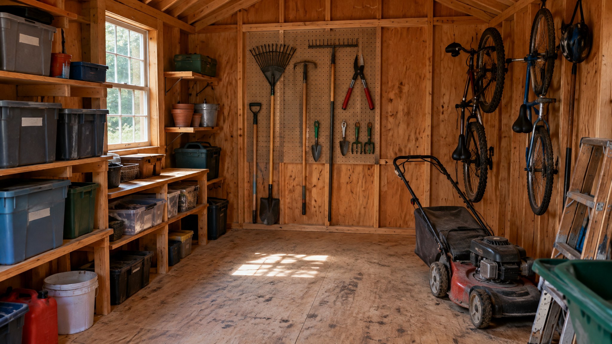 Neatly organized Waterloo Products shed interior for homeowners in Chester County PA