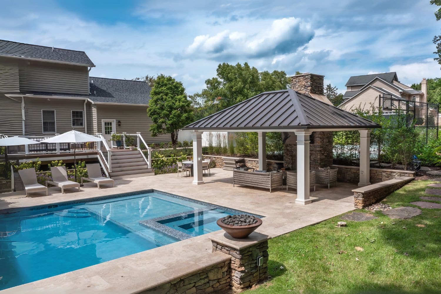 Caribbean bold vinyl pavilion with thick columns and modern roofline by Waterloo Products in Pennsylvania
