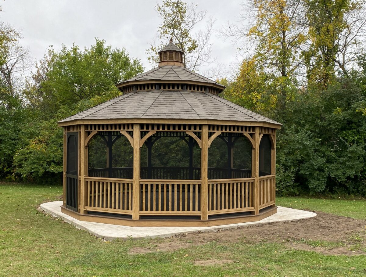 Octagon wood screened gazebo built by Waterloo Products in Parkesburg PA