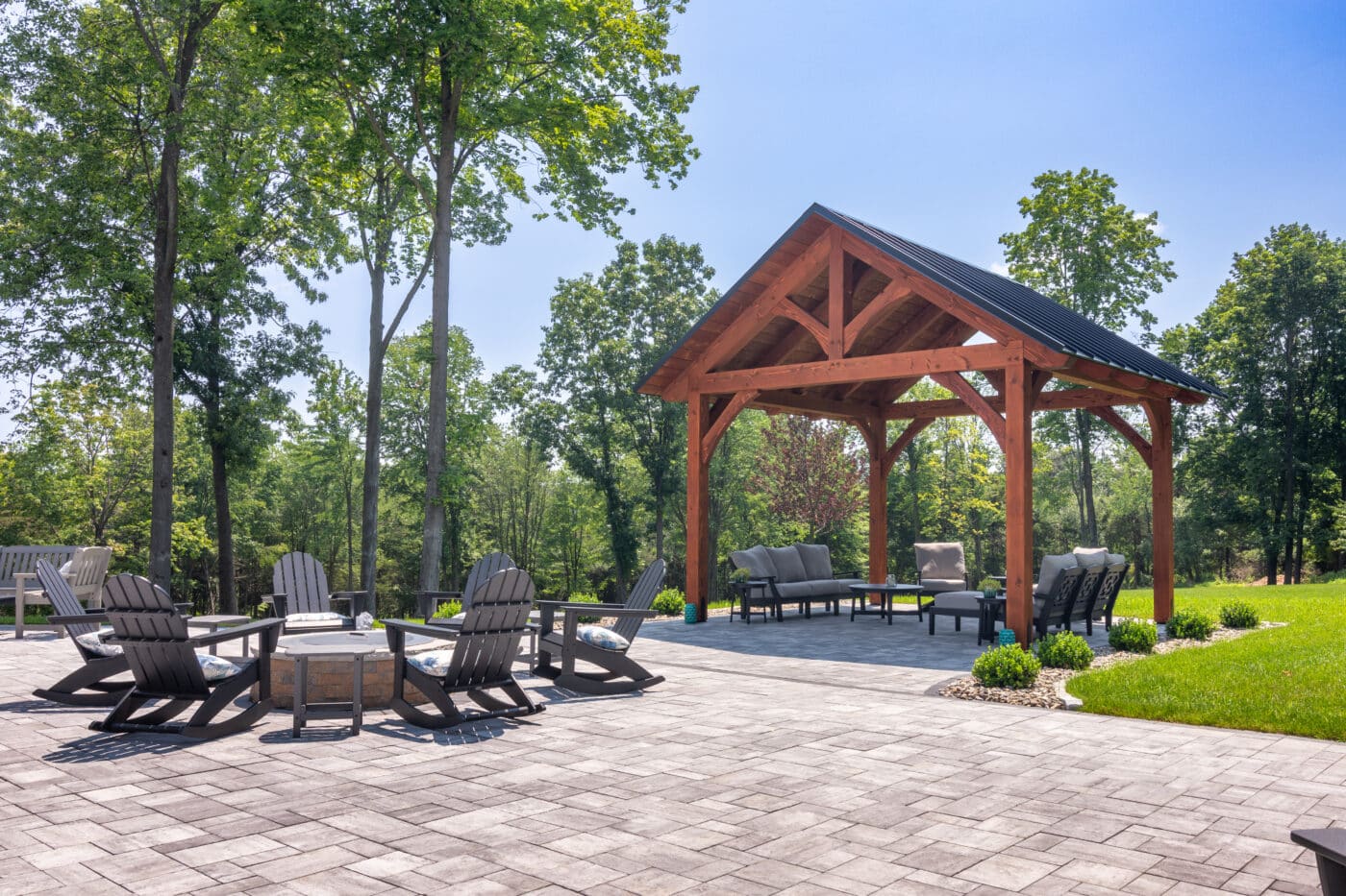 Kingston timber frame pavilion with kingpost truss roof by Waterloo Products serving PA DE NJ MD