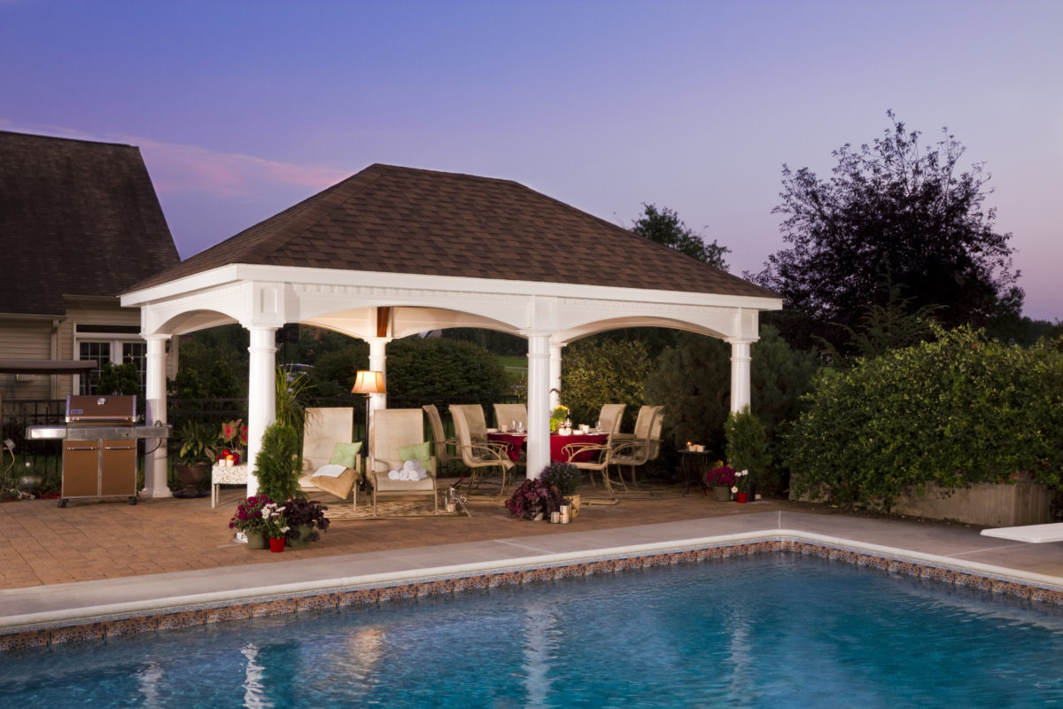 Hampton white vinyl pavilion built by Waterloo Products in Parkesburg PA