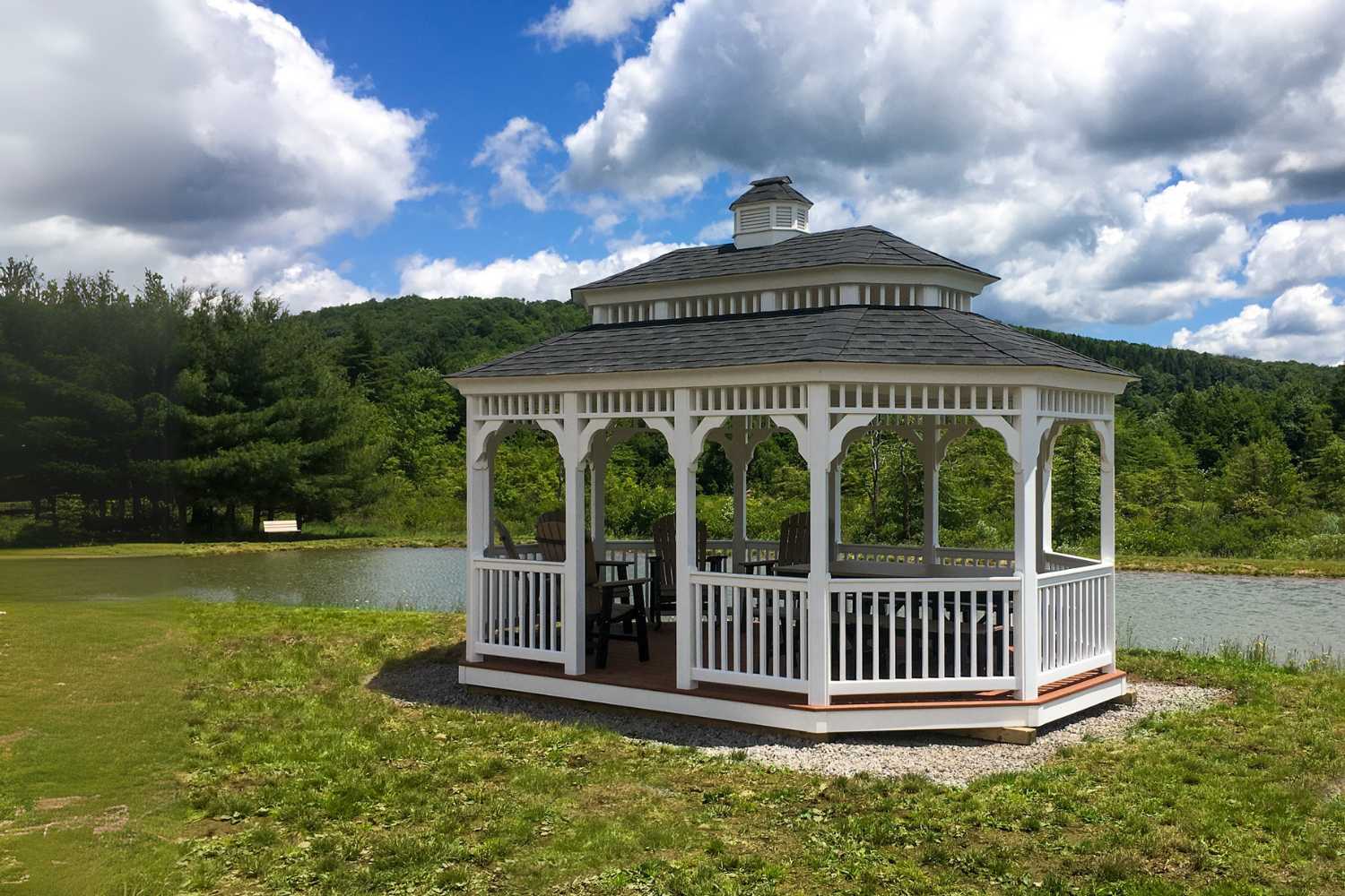 Vinyl oval gazebo for gatherings and weddings by Waterloo Products in southeastern Pennsylvania